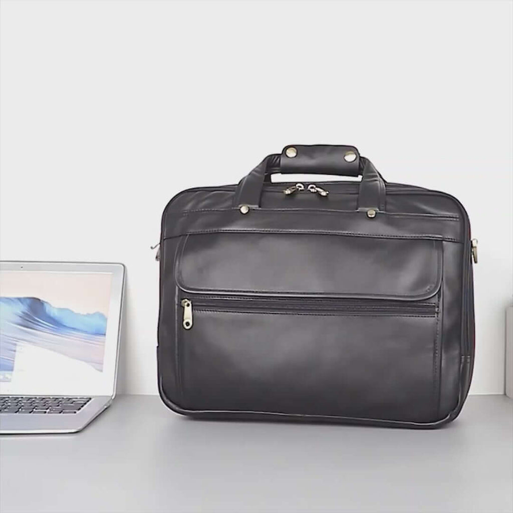 Men's Black Leather Laptop Bag - Stylish & Functional