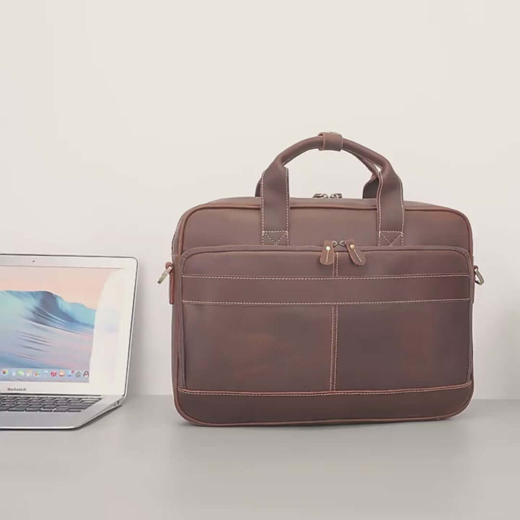 Leather Laptop Bag for Men - Fits 15.6-inch Laptop