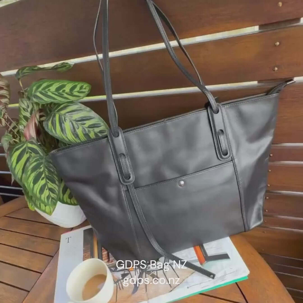 Large Black Premium Leather Tote Bag