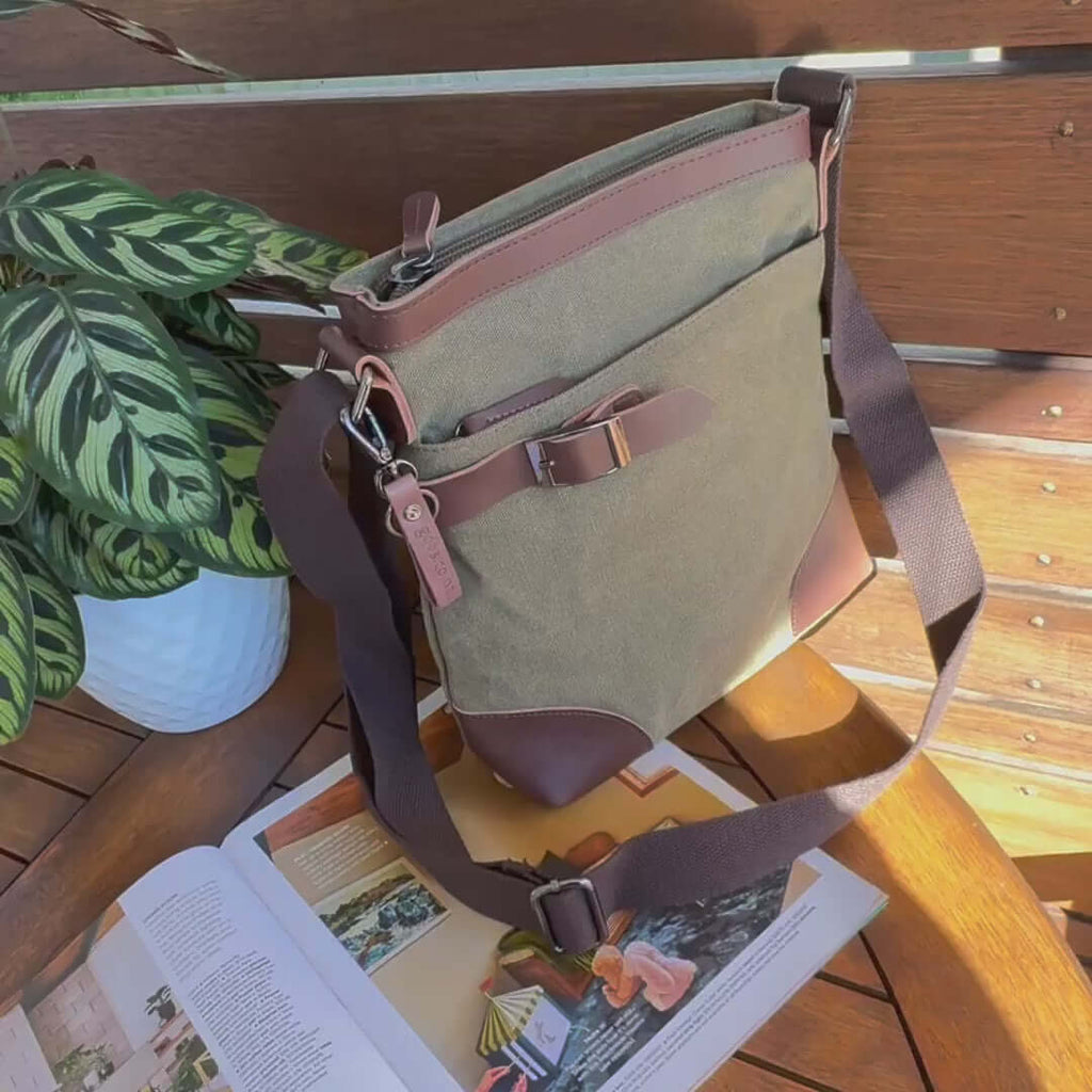 Canvas Crossbody Bag with Leather Trim