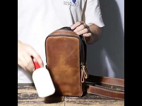 Brown leather crossbody chest bag for casual daily use