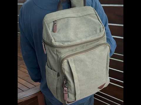 Casual green canvas backpack with 20L capacity, perfect for school and work.