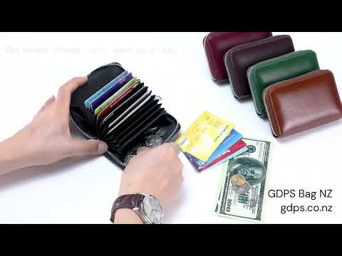 Multi-compartment RFID leather card holder for men with a secure zipper closure