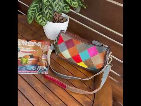 Colorful patchwork leather shoulder bag sold in NZ