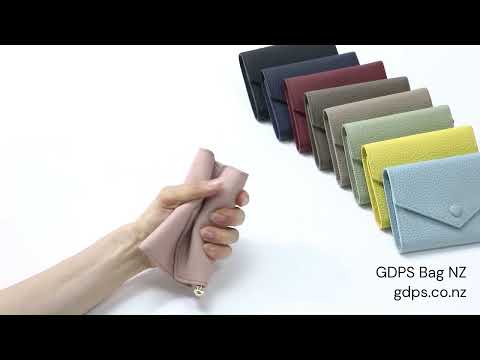 Women's envelope-style leather wallets in multiple colors.