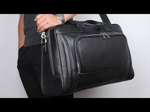 Large leather laptop bag perfect for business travel in New Zealand.