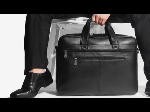 Spacious interior of Black Nappa Leather Laptop Bag with compartments.