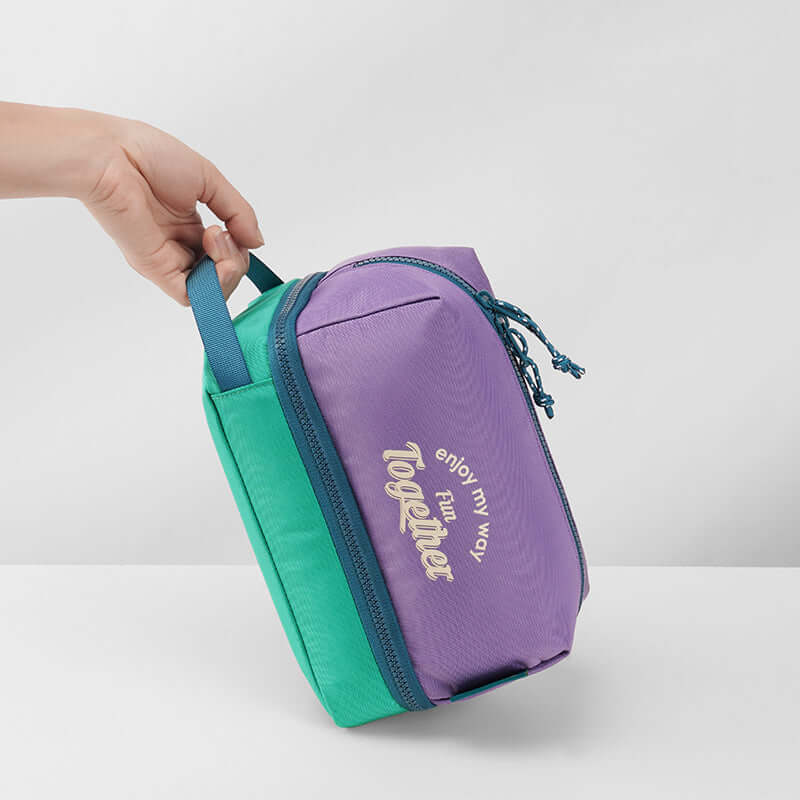 Purple color travel toiletry bag with double-layer design.