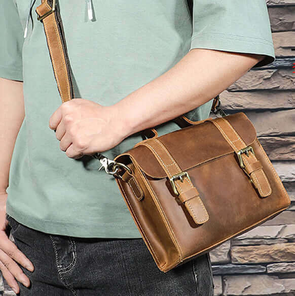 Retro-inspired Crazy Horse leather messenger bag for casual outings.