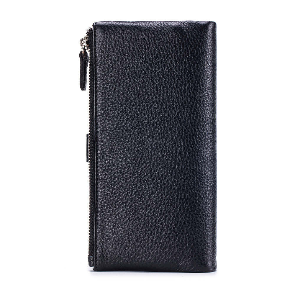 Black leather wallet with a zipper