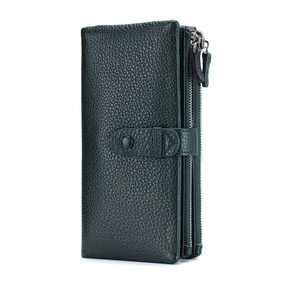 Dark green RFID wallet with large card capacity