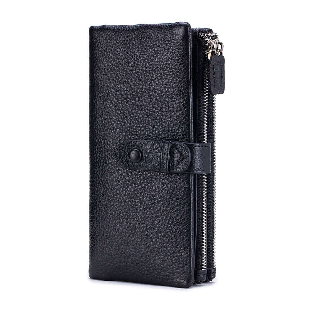 Black leather wallet with a zipper