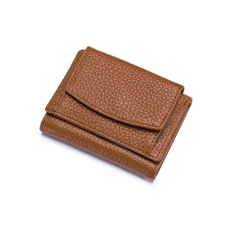 RFID leather wallet in brown for women, offering secure storage and stylish design.