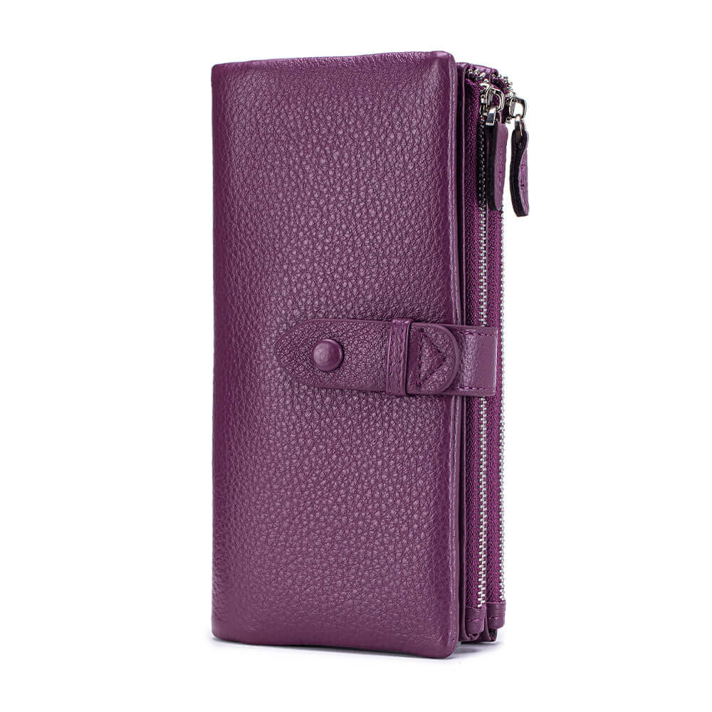 Dark purple wallet with a zipper