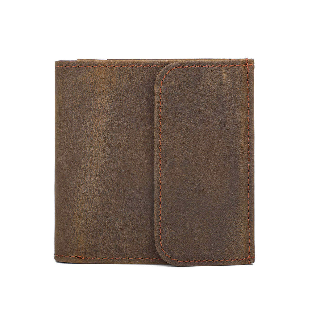 Genuine leather RFID wallet with secure compartments.