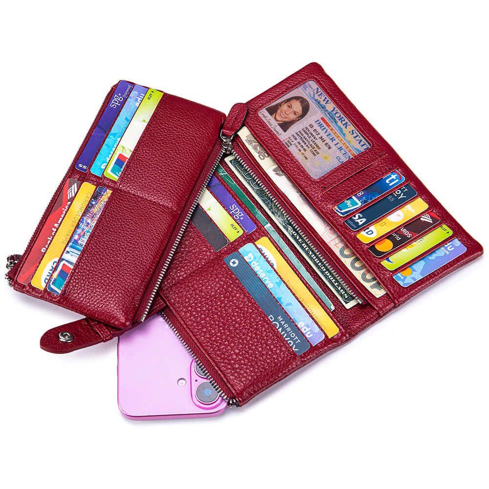 Red wallet with multiple card slots