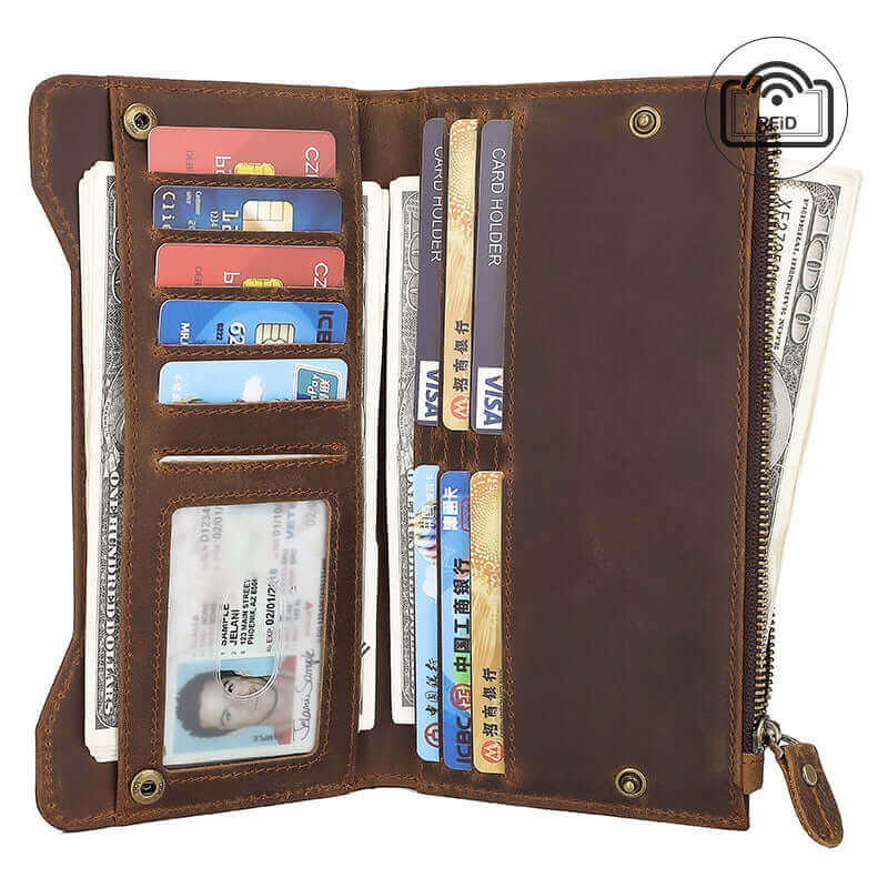 RFID leather wallet showcasing multiple card slots