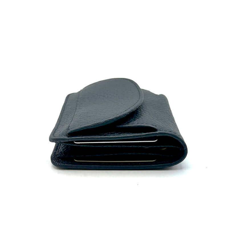 RFID protection leather wallet for women in black, featuring slim, foldable design with card and money slots.