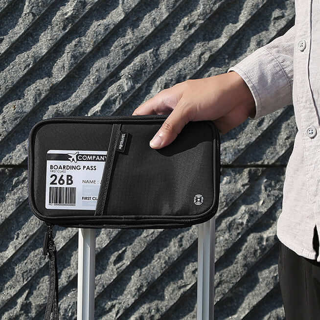 Traveler using the RFID Blocking Passport Wallet during a trip