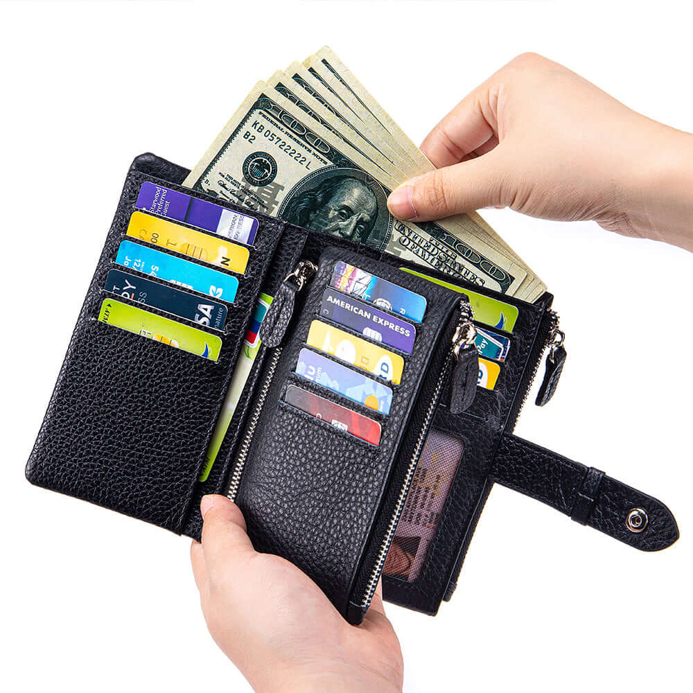 Multiple bill slots inside RFID leather wallet