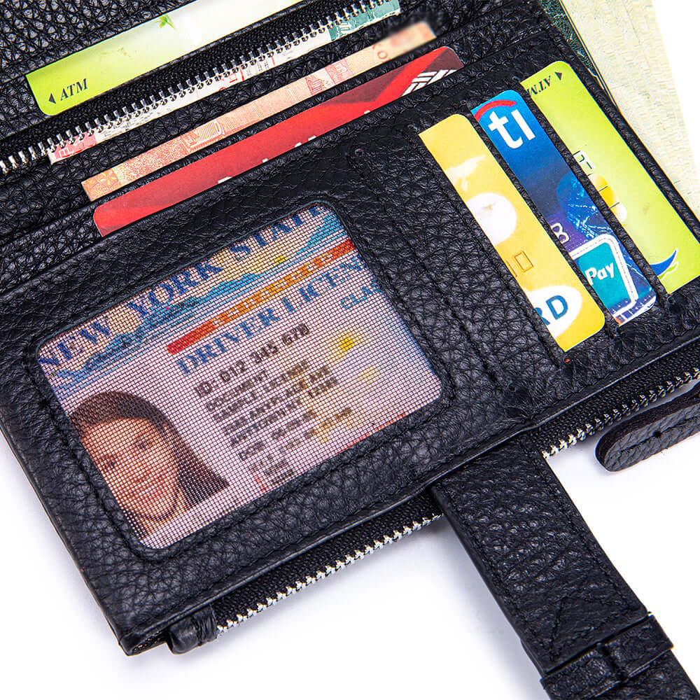 Transparent photo ID window inside wallet
