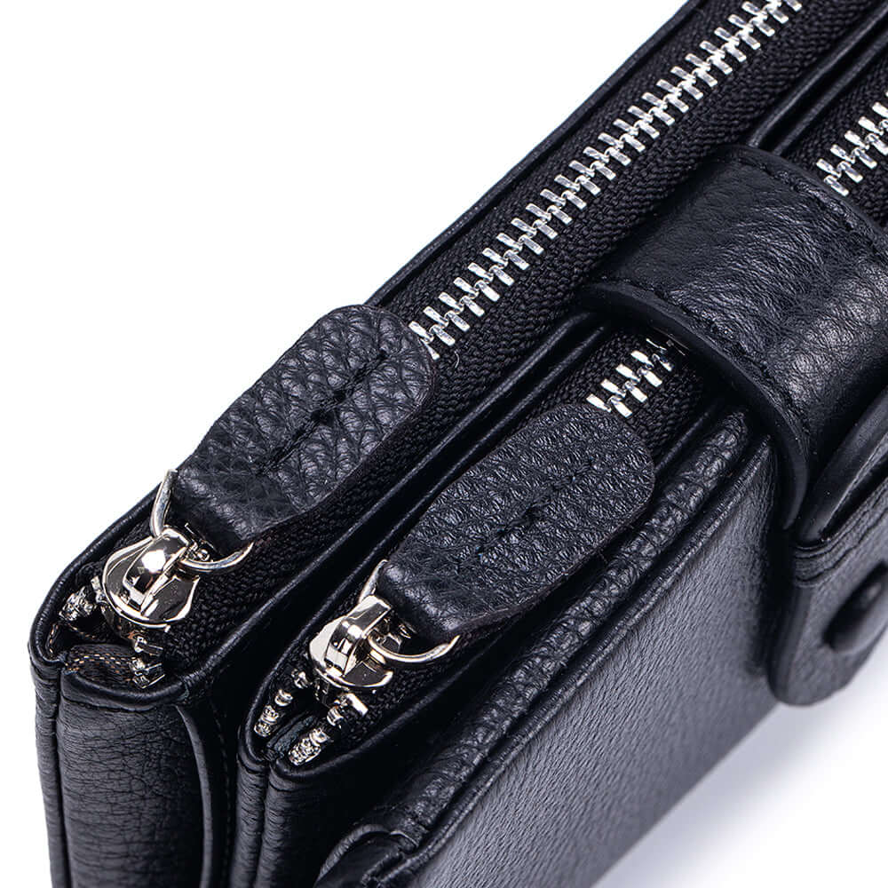Close-up of double zipper change pockets