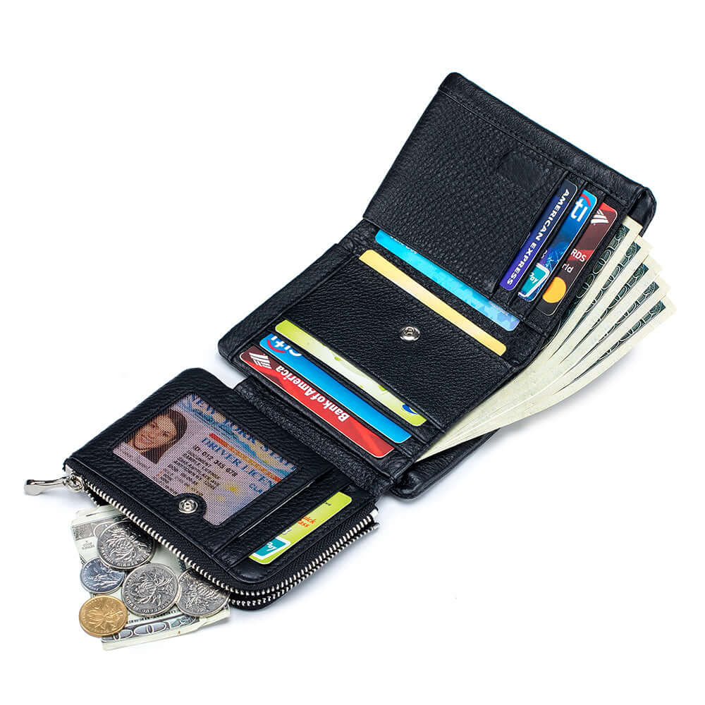 Compact size short leather wallet for women