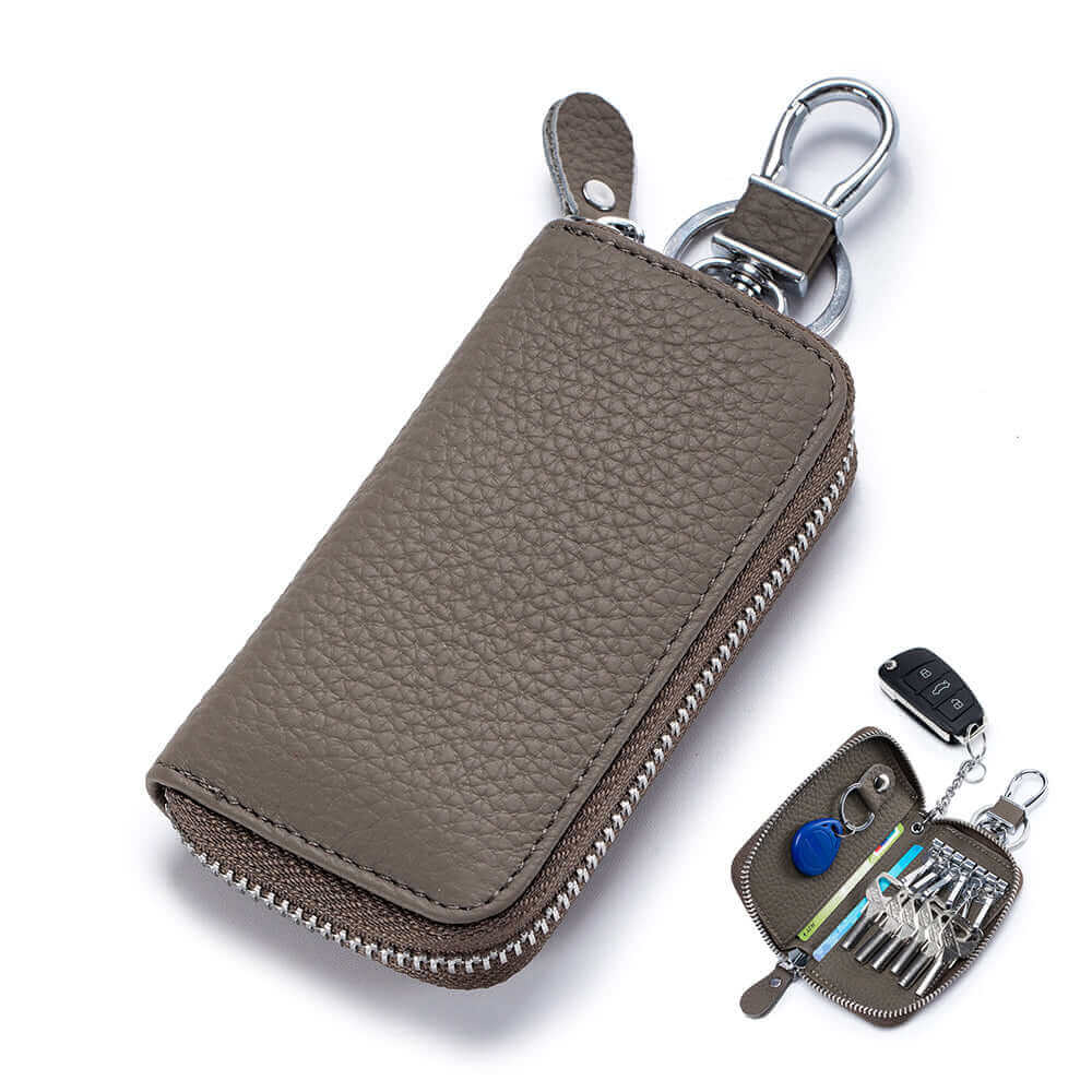 Sleek black leather key holder wallet with secure closure.