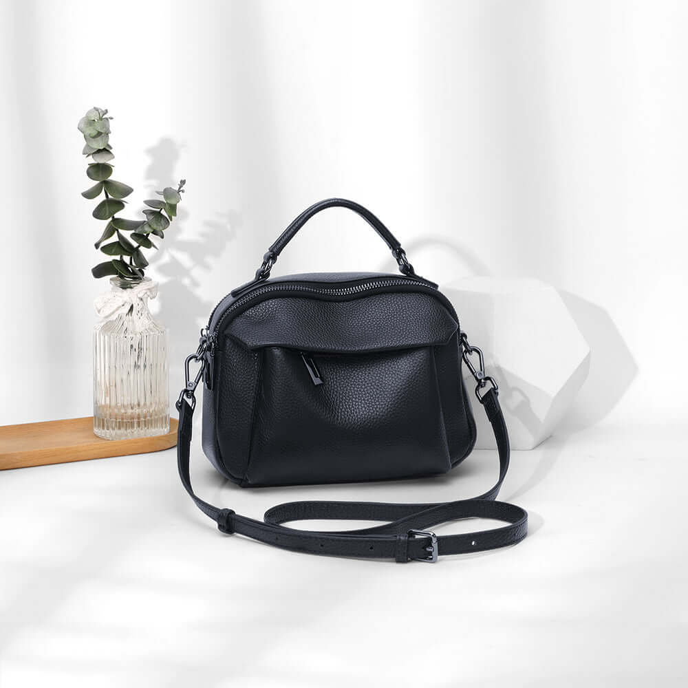 Small black leather handbag shoulder bag