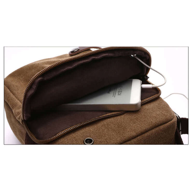 Details of the canvas small crossbody bag.