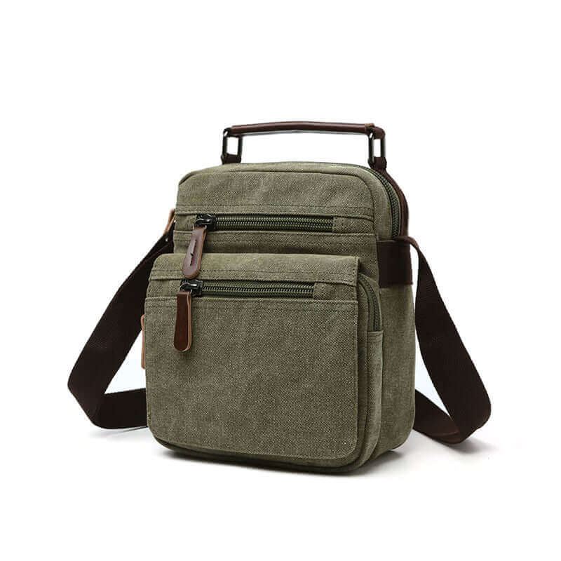 Small green crossbody bag for men, designed for convenience with adjustable straps.