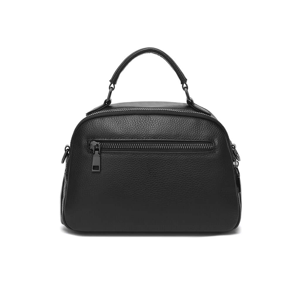 Black leather handbag back view