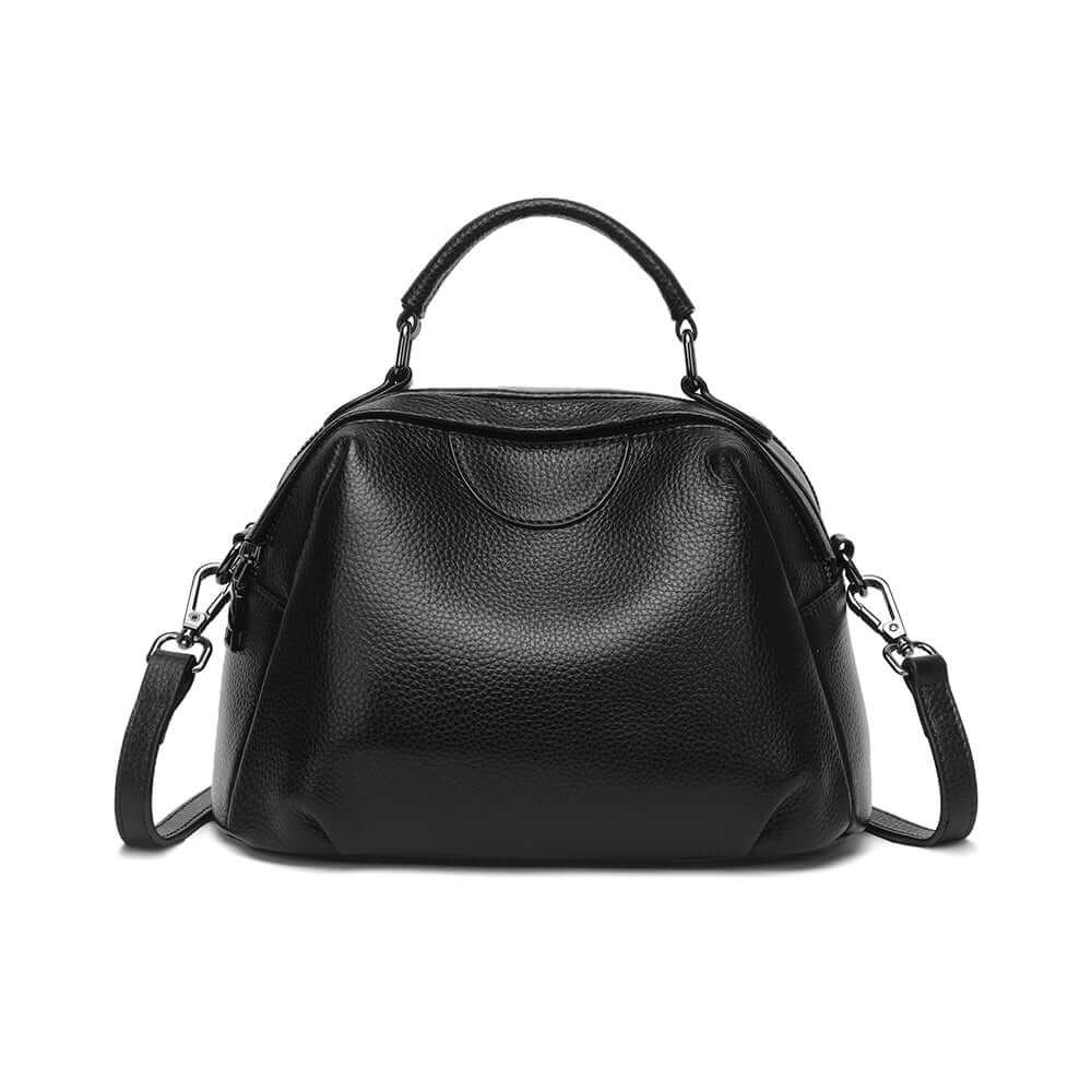 Black leather handbag front view
