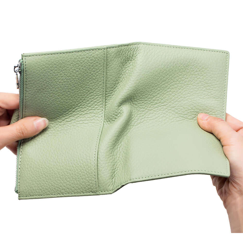 Green soft leather passport wallet.