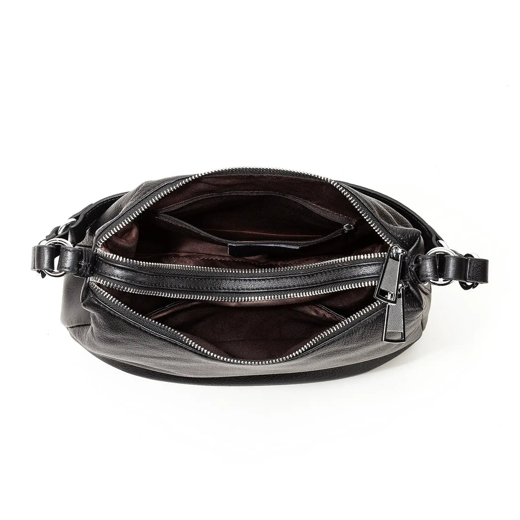 Interior storage of soft leather handbag