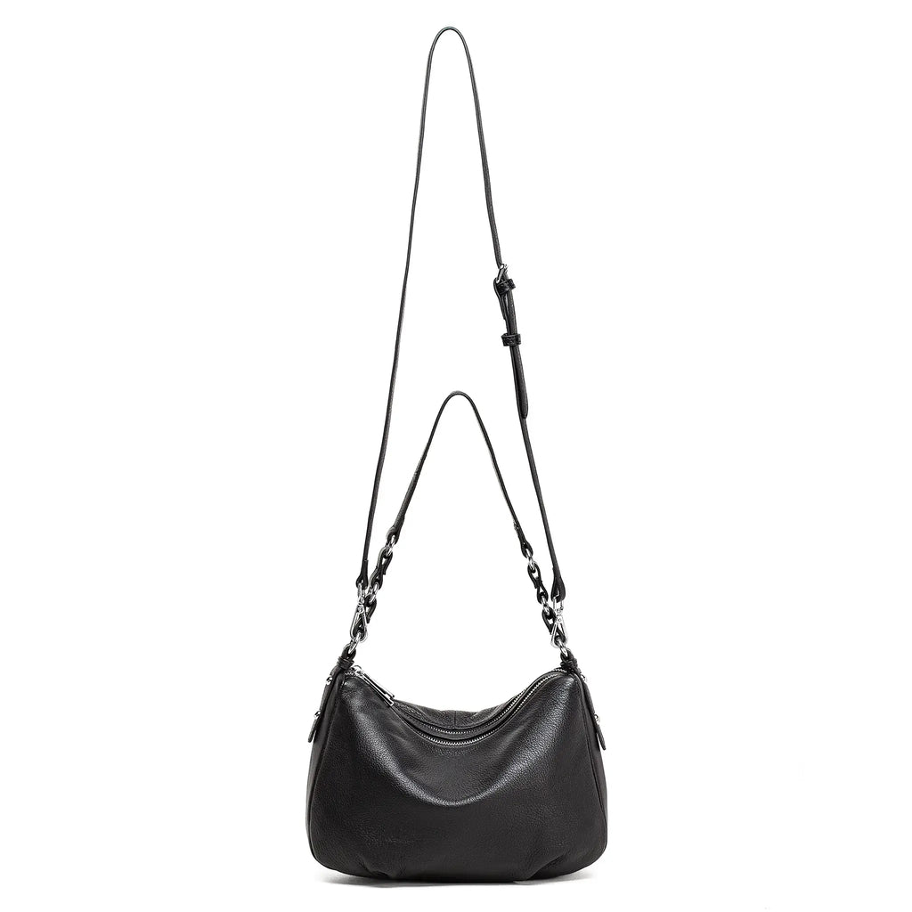 Leather bag with detachable adjustable long strap
