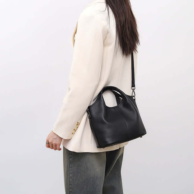 Soft black leather handbag everyday use