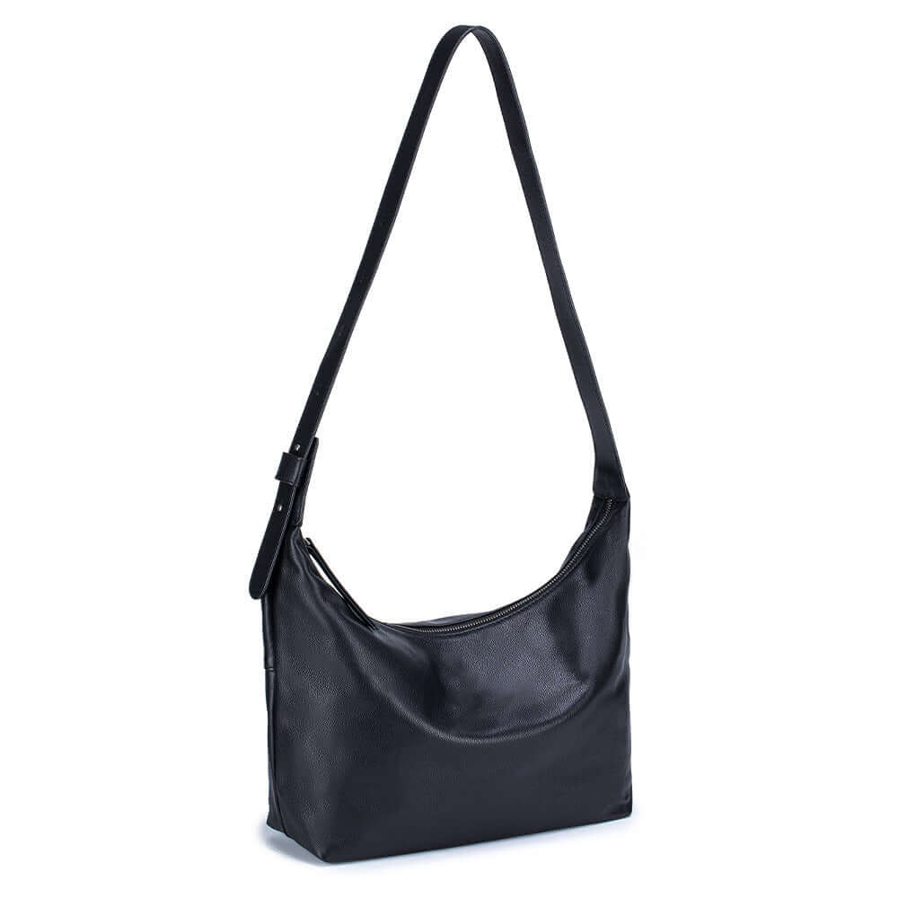 Women's black leather shoulder bag.