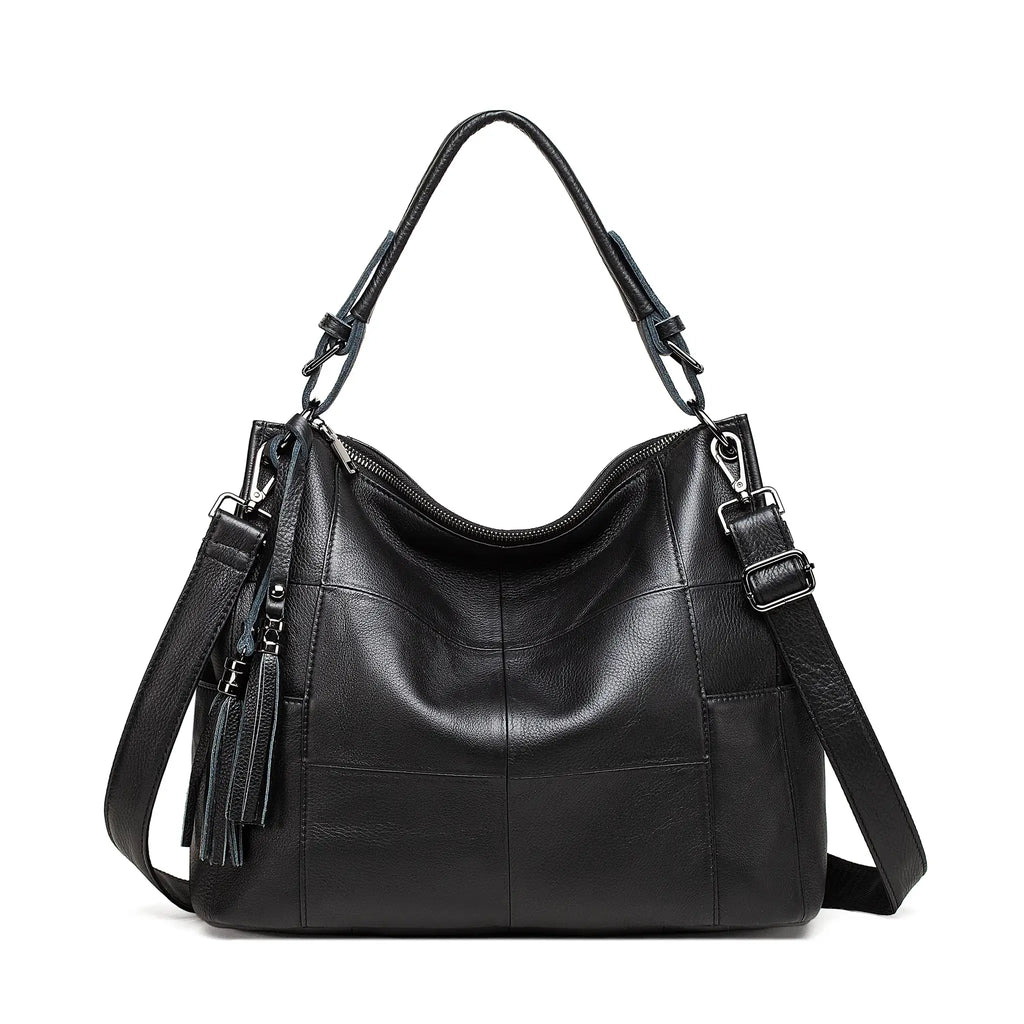 Front view of the women’s soft leather shoulder bag