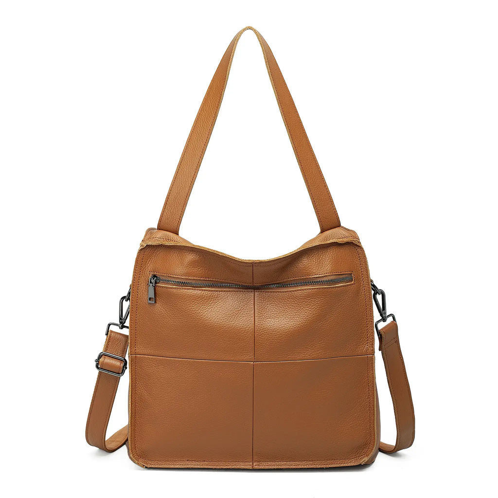 Back view of the relaxed style leather tote bag