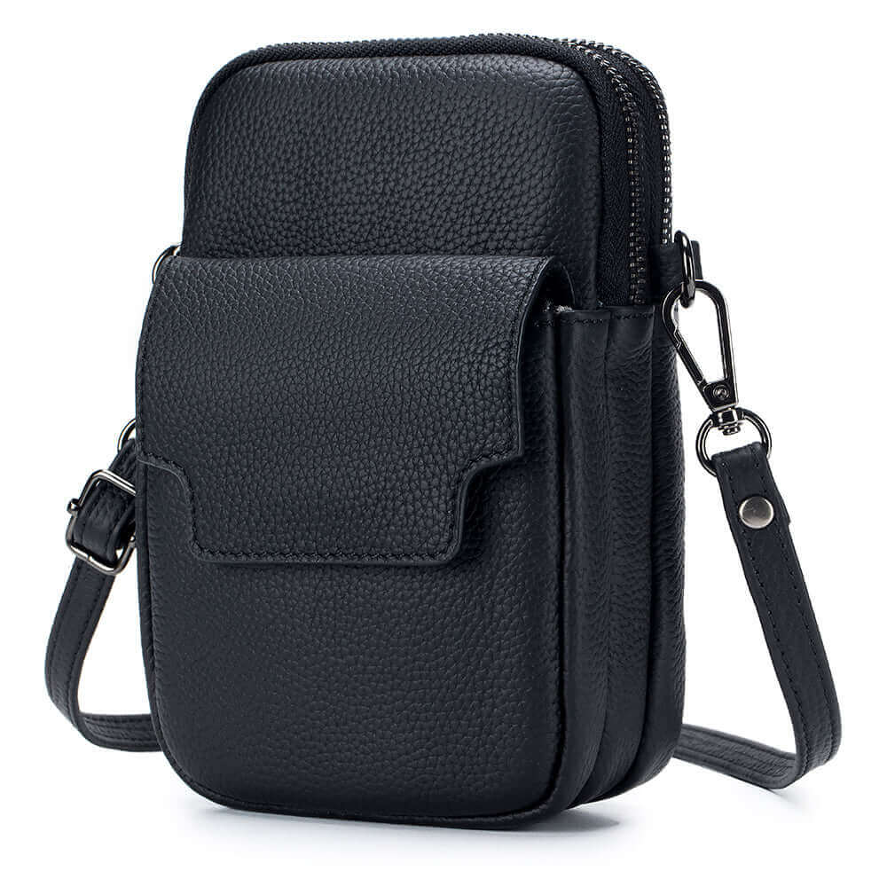 Soft leather vertical crossbody bag for women, designed for everyday practicality.