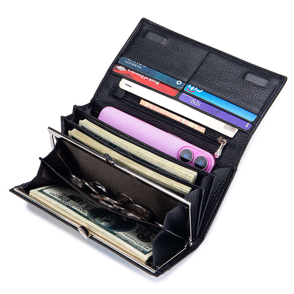 Phone slot inside women’s long wallet