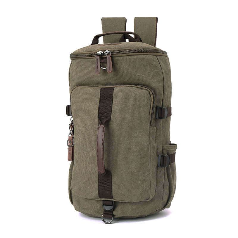 Spacious canvas travel backpack with a 34L capacity.