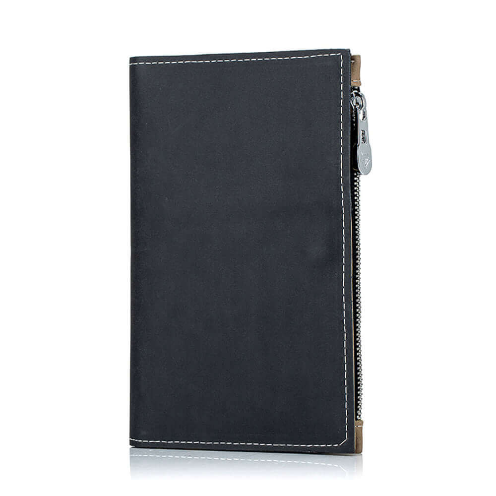 Split leather passport holder with banknote and zipper pocket