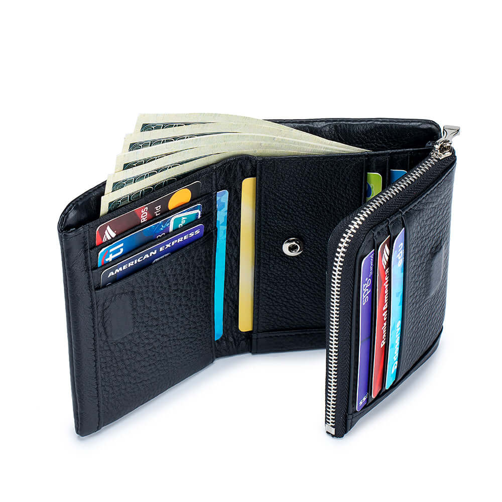 Stylish black genuine leather wallet for women