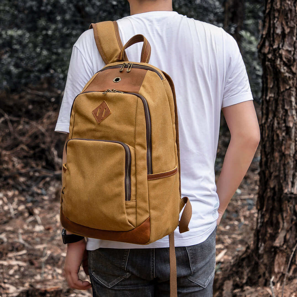 Stylish canvas backpack for travel and outdoor adventures.