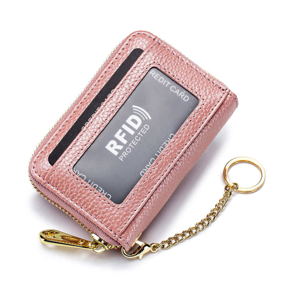 Stylish leather card holder with keychain.