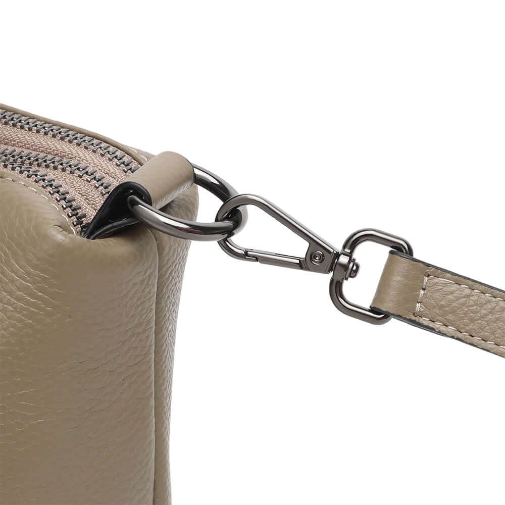 Hardware details and zipper quality.