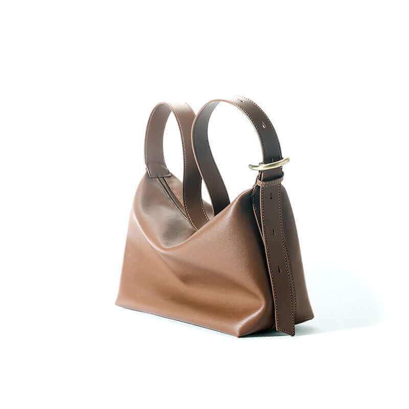 Side view of the trendy leather shoulder bag for work and leisure.