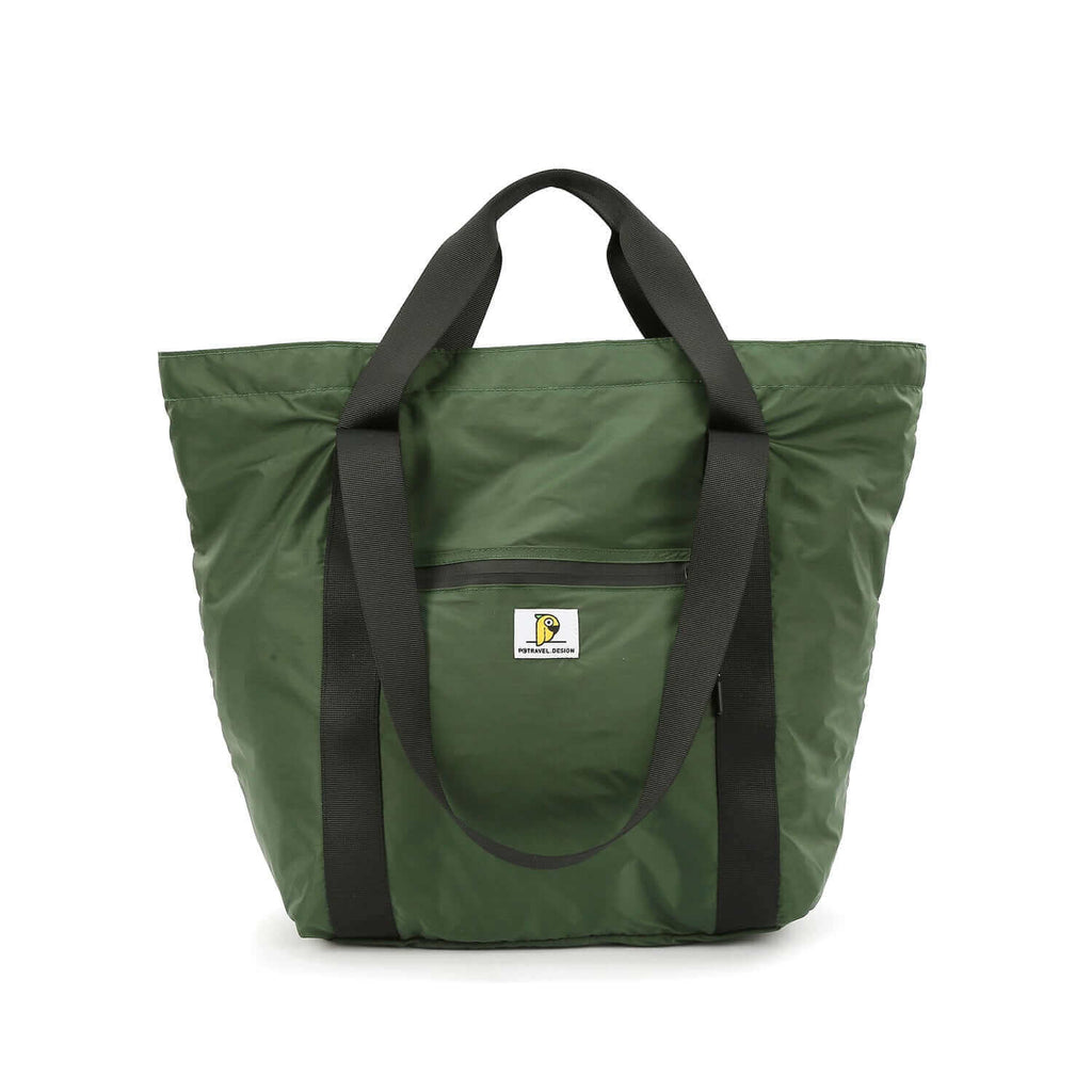 Front view of unisex foldable waterproof nylon tote bag.